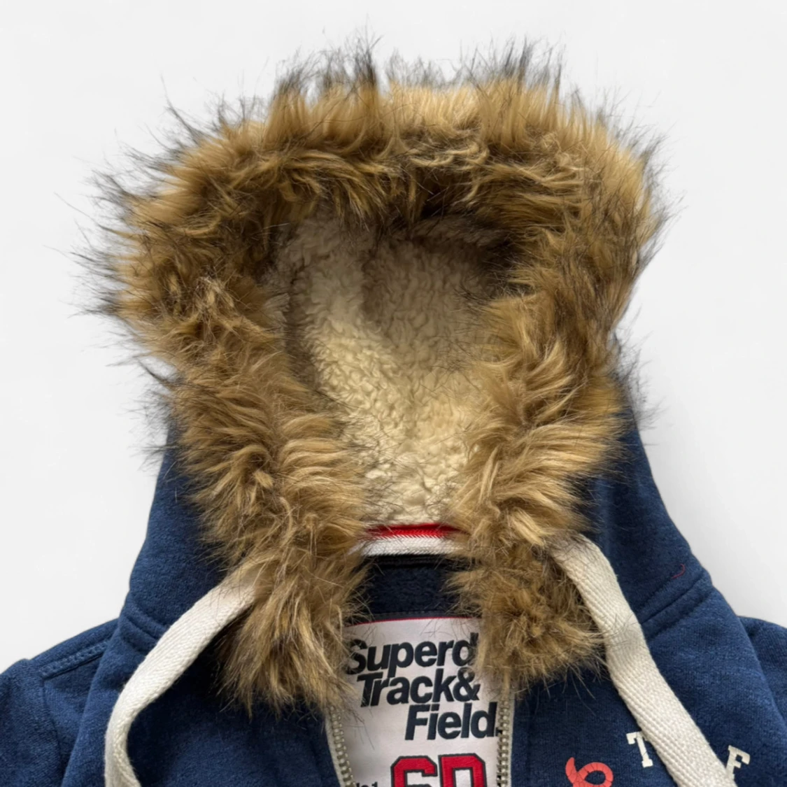 Blå dragkedja hoodie med fodrad pälshuva från Superdry XS/S - 1