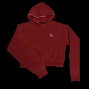 Röd hoodie med drake och japansk text. Mycket bra skick, nästan oanvänd. Storlek M men passar även som S. Köpt för 249kr, säljer för 129kr. Priset kan diskuteras👍🏼
