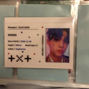 txt soobin photocard - Säljer detta Soobin photocard från minisode 1: blue hour för 30kr💗 Kortet är genomskinligt, har bara satt in ett vitt papper bakom. Tradear inte detta kortet!
