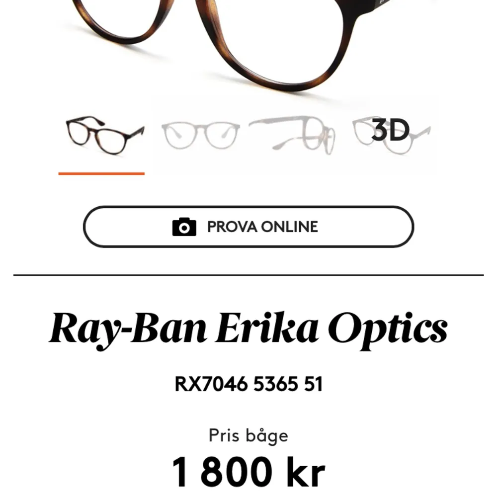 Båge till glasögon från ray-ban. Inköpt på synsam för 1800:- . Övrigt.