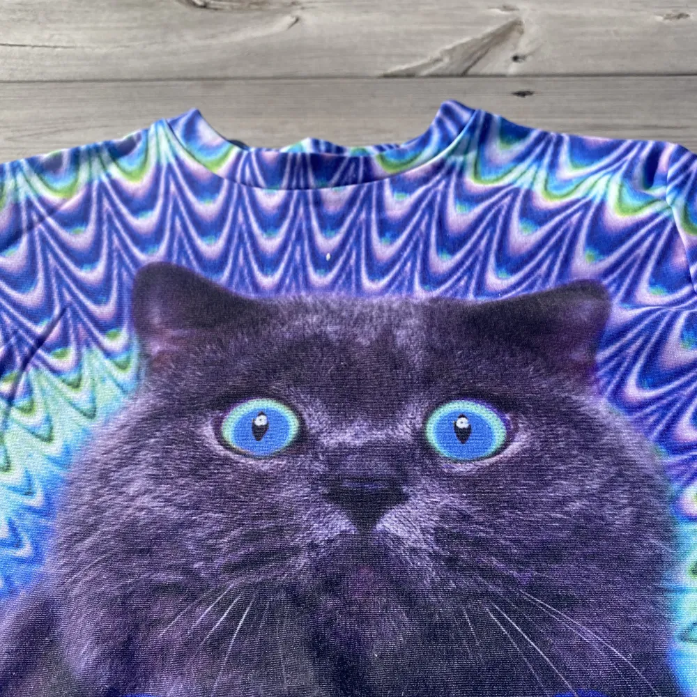 Den ultimata kattälskartröjan! I nyskick, med en fluffig mjuk insida, digitalprint i intensiva färger. Sååå cool!. Neuletakit & Villapaidat.