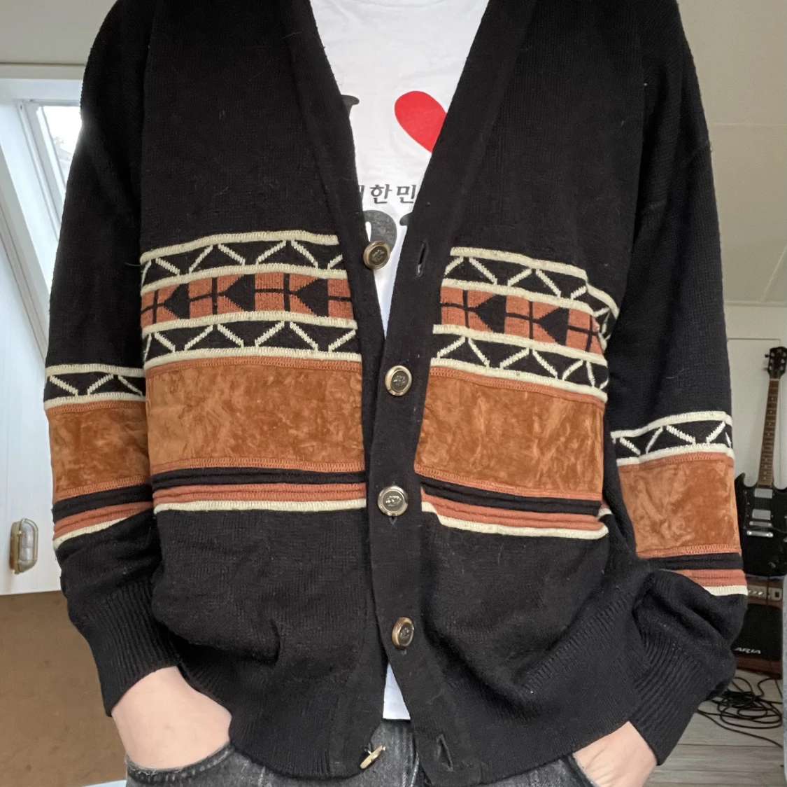 Vintage Cardigan, svart/brun, Mark Twain