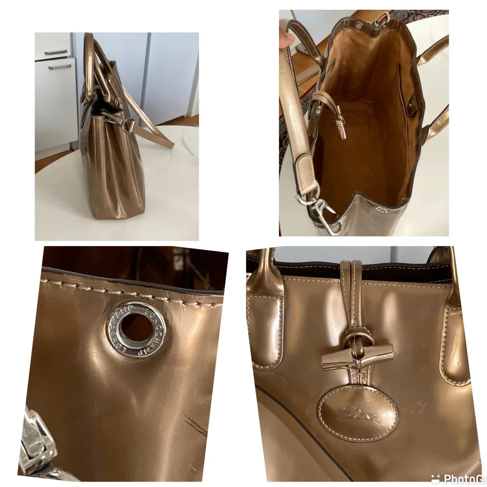 Longchamp läder handväska i guld färg. Ren utan defekt . Väskor.