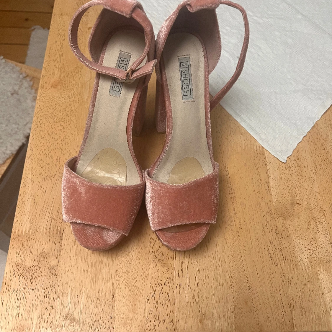 Rosa sammet Block heel  - 90