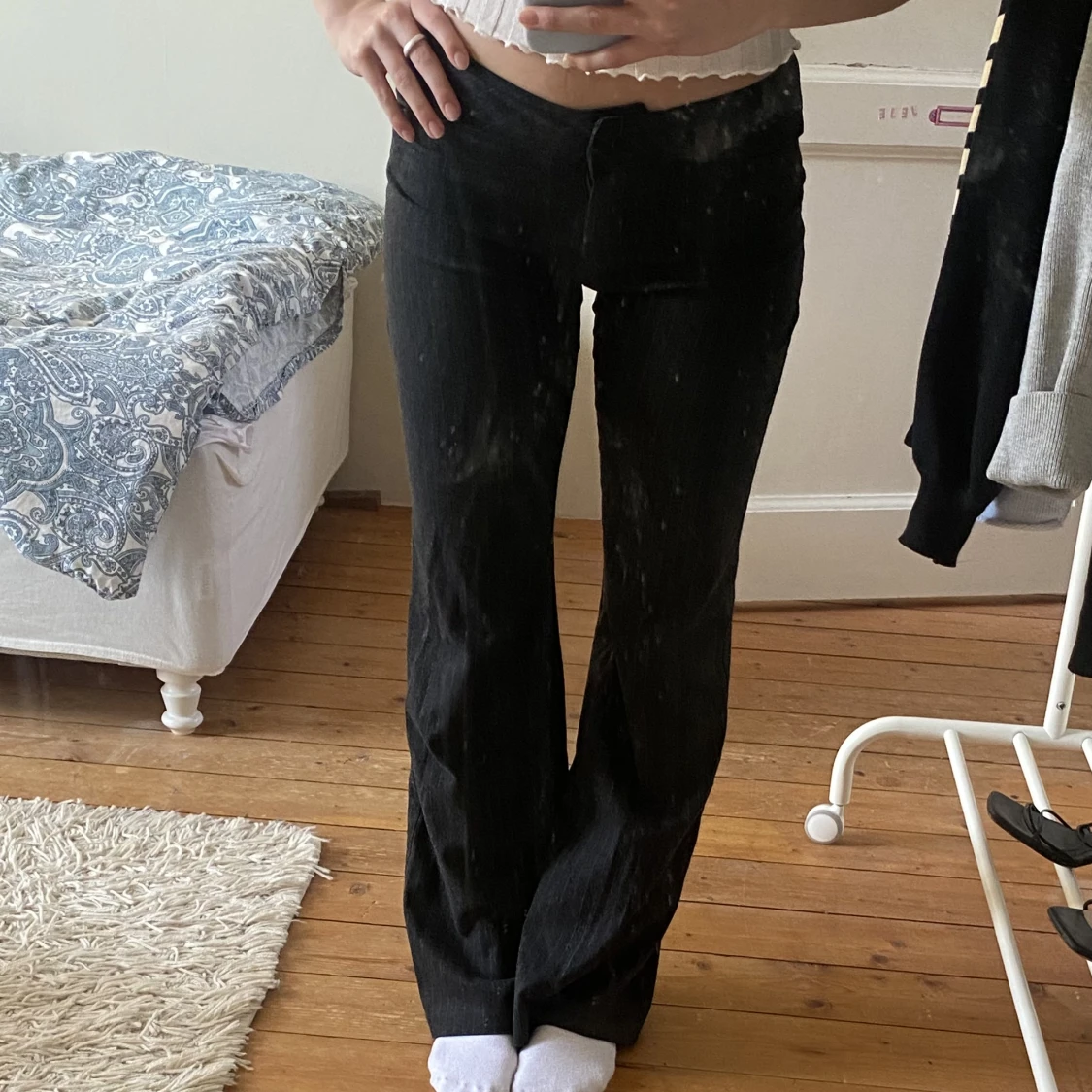 Lågmidjade randiga kostymbyxor  - 91