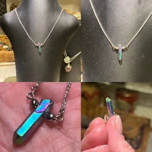 Nytt! Halsband med titan aura bergskristall spets - Nytt! Handgjort halsband med bergskristall spets i titan aura. Spetsen är ca 2,5-3cm
