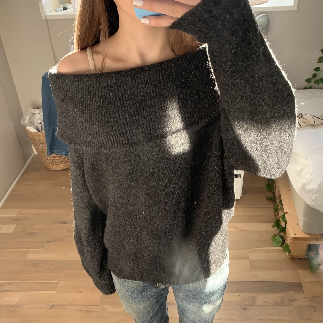 Stickad off shoulder tröja - 91