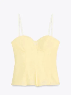 Gul topp - Söt gul topp från Zara med en vit rosett och justerbara band, slutsåld, i storlek S 💛
