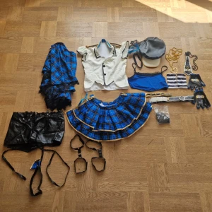 You watanabe punk rock you little devil cosplay  - Säljer min You watanabe cosplay, orginellt köpt från Facebook. Allt är med förutom hennes blå rosett runt armen. Hennes blå kors i hennes skjol är trasig men det är enkelt att limma, dessutom finns det gula märken i hennes tröja (var där från innan), katt finns i hemmet, hör gärna av dig om du har frågor 🫶!