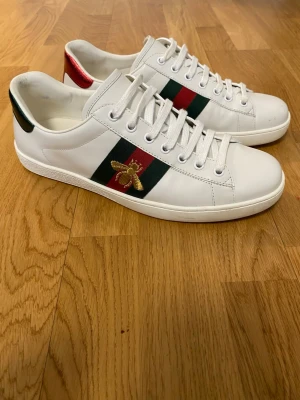 Gucci Ace skor - Säljer nu mina  Gucci ace skor pågrund av att dom inte passar min nuvarande stil. Skorna är i väldigt bra skick och är i storlek 43. Hör av gärna vid frågor eller funderingar! 😊