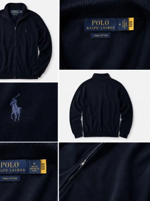 Mörkblå ziptröja från Polo Ralph Lauren - Snygg mörkblå ziptröja från Polo Ralph Lauren i mjuk Pima-bomull. Tröjan har hög krage, dragkedja framtill och den klassiska broderade loggan på bröstet. Perfekt för en clean och stilren look. Behöver lite rengöring annars bra