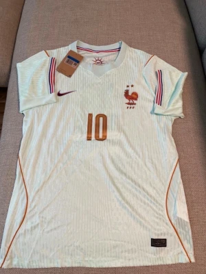 Frankrike fotbollströja Nike nr 10 - Ljusblå Frankrike fotbollströja från Nike med nummer 10 i guld på bröstet. Tröjan har broderad tupp och FFF-logga, samt röda och blå detaljer på ärmarna. Tillverkad i lätt och ventilerande material, perfekt för träning eller match.