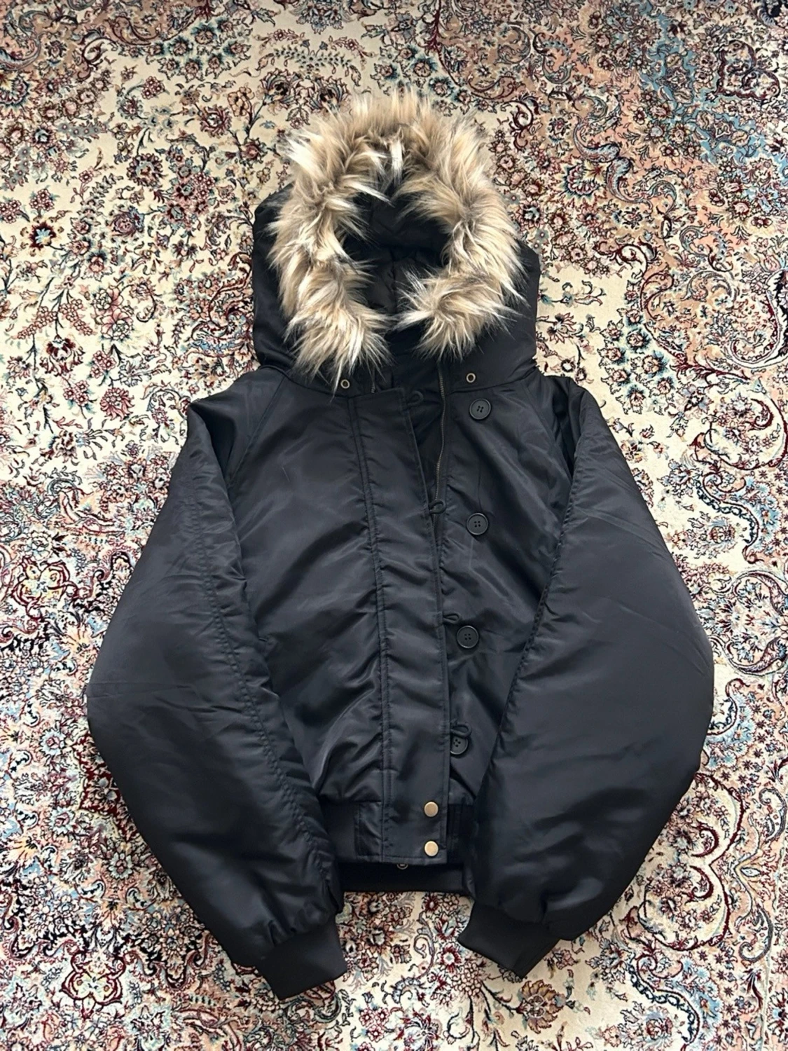 Nylon Bomber Fur Jacket