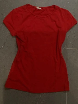 Röd basic t-shirt från MNG BASIC - En enkel och stilren röd t-shirt från MNG BASIC. Modellen är figurnära med rund halsringning och korta ärmar. Perfekt att matcha med jeans eller kjol för en clean look. Stl xs-s 