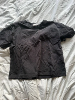 Svart croppad t-shirt - En enkel svart croppad t-shirt i bomull med rund hals och korta ärmar. Perfekt till jeans eller kjol för en avslappnad look. Klassisk modell utan tryck eller detaljer.