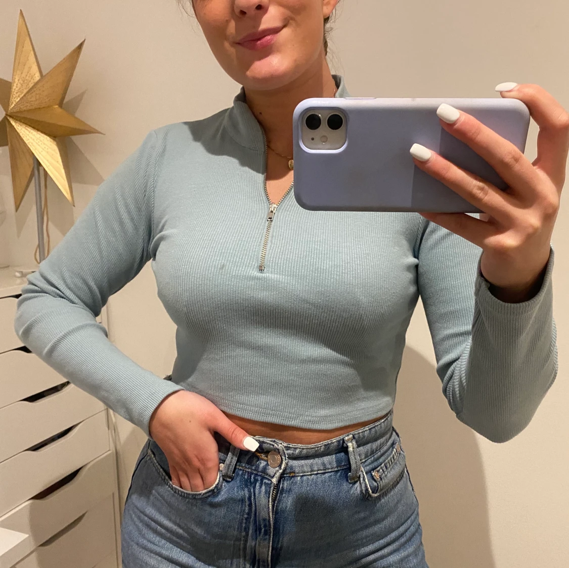 Ljusblå Långärmad