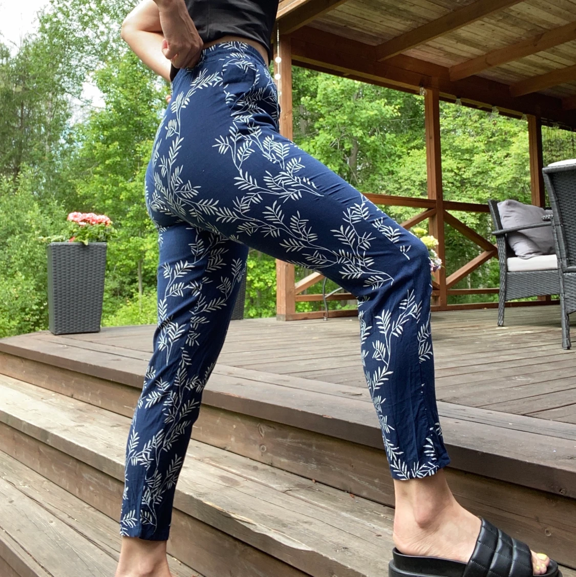 Marinblå stretchbyxor - 91