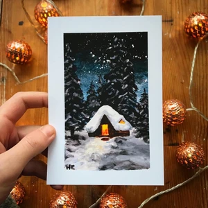 Julkort midnatt - Fint julkort att skicka till sina vänner eller sätta upp på väggen. Finns i två storlekar: A6: 80kr A7: 50kr. Orginalet är målat av mig och är inte till salu. 