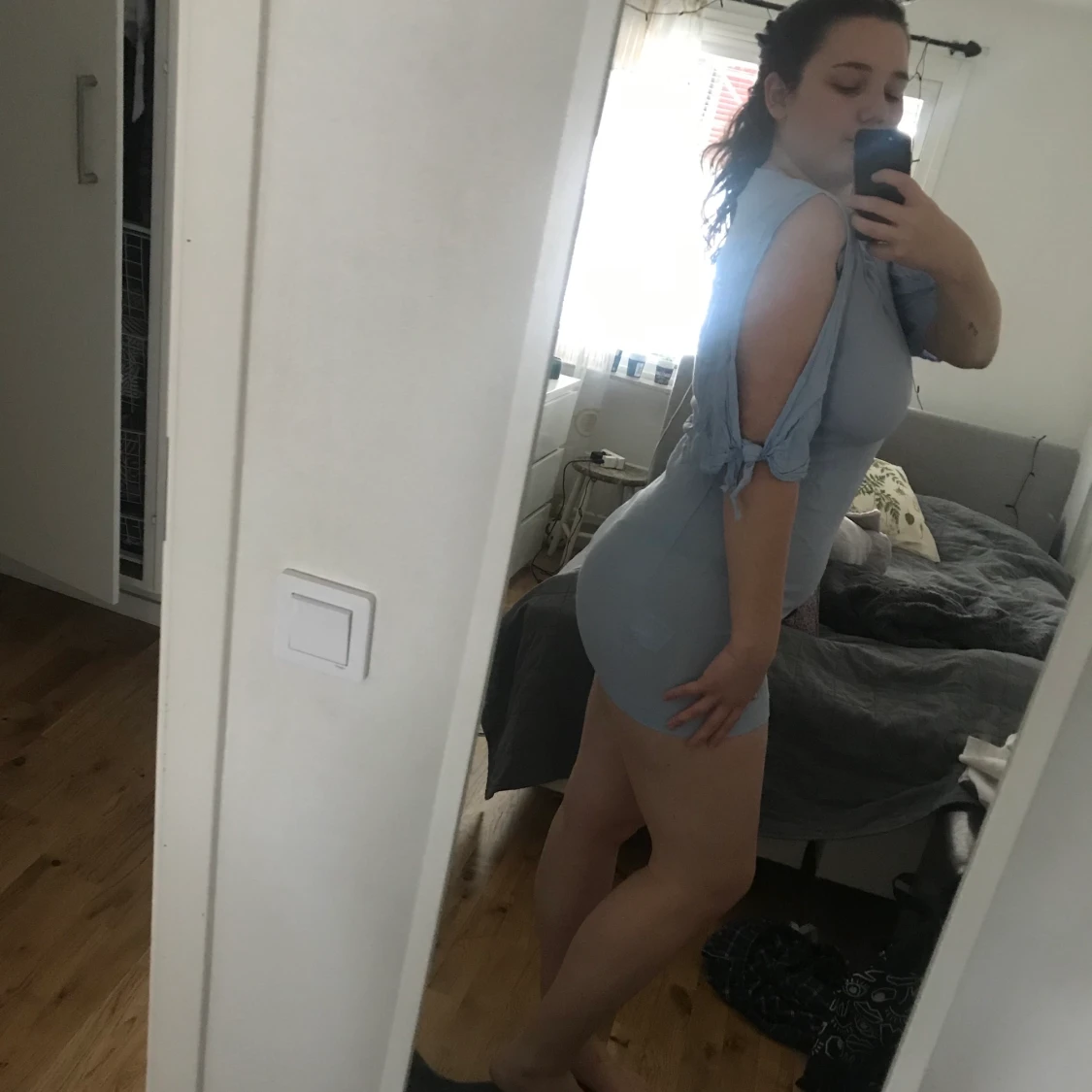 babyblue tight dress, off shoulder - 90