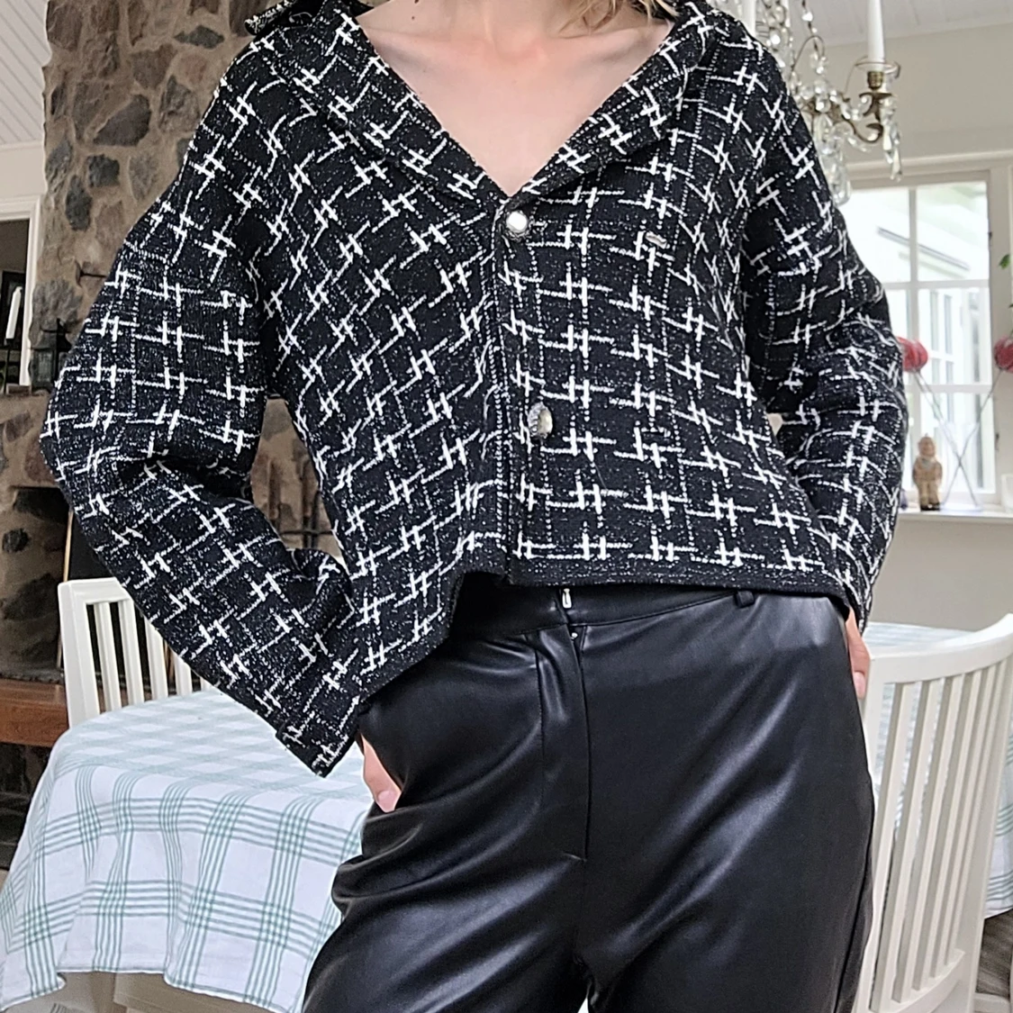 Svart & glittrig Tweed kofta/jacka