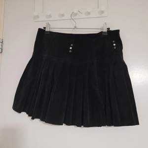 The skirt  is used but has no flaws. really cute mini black velvety skirt.