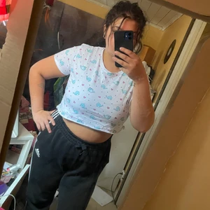 Gullig croptop - T-shirt jag croppat själv. Storlek XL men sitter bättre nu när jag har L. Köpt på New Yorker sommaren 2020. Använd 3 gånger men trivs ej i vitt. 💌Frakten är baserad på frimärken. Önskas postnords egna paket löser vi det. 🎈