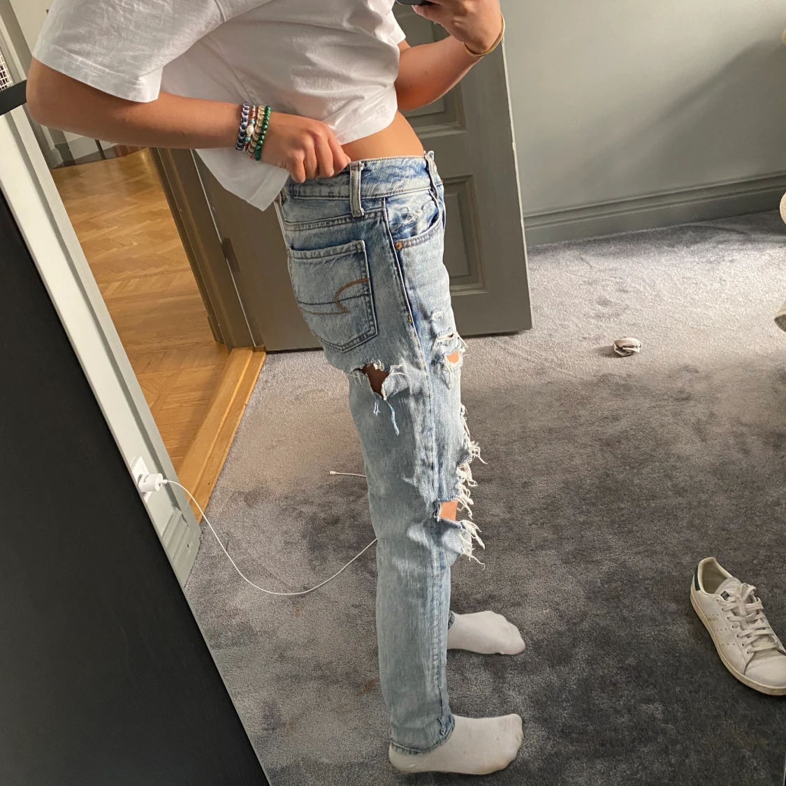 Slitna blå jeans - 90