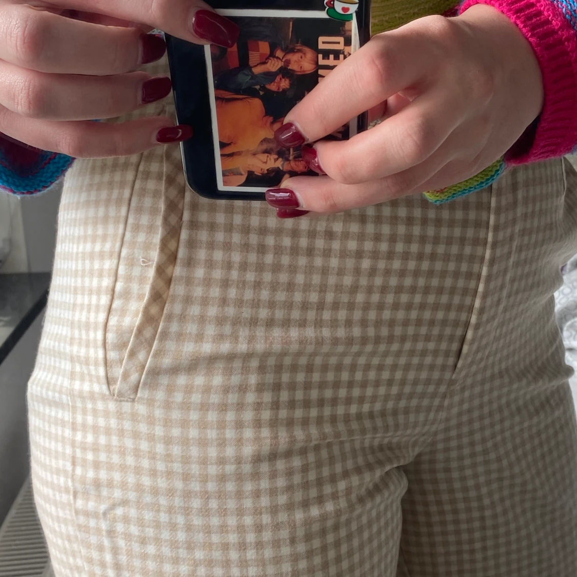 creme vita vintage rutiga byxor! - 90