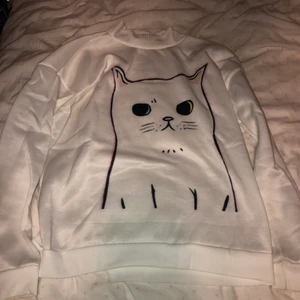Vit tröja med kattmönster på - Köpte tröjan för 4 år sedan på aliexpress och har använt den typ 10 gånger. Den är size M och jag tvättar tröjan såklart innan jag skickar den! (Säljer 2 likadana tröjor samtidigt därför har jag uppe två annonser på likadan tröja!)