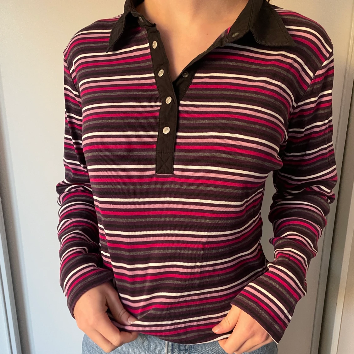 Randig tröja med krage - 90