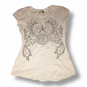 rhinestones topp - vit tröja med rhinestones, några har ramlat av tho