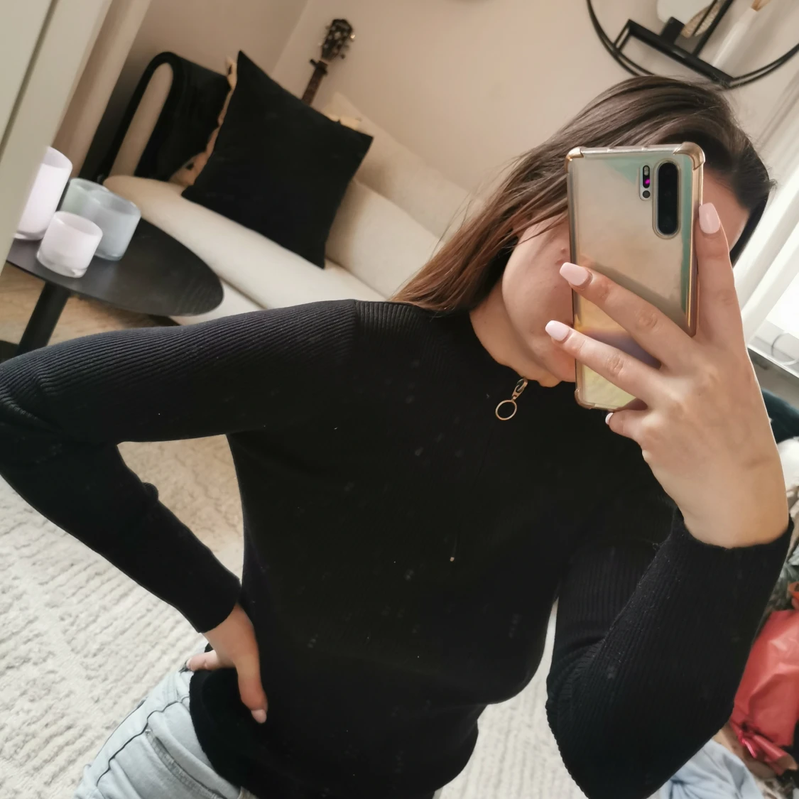 Ribbad tröja med dragkedja  - 91