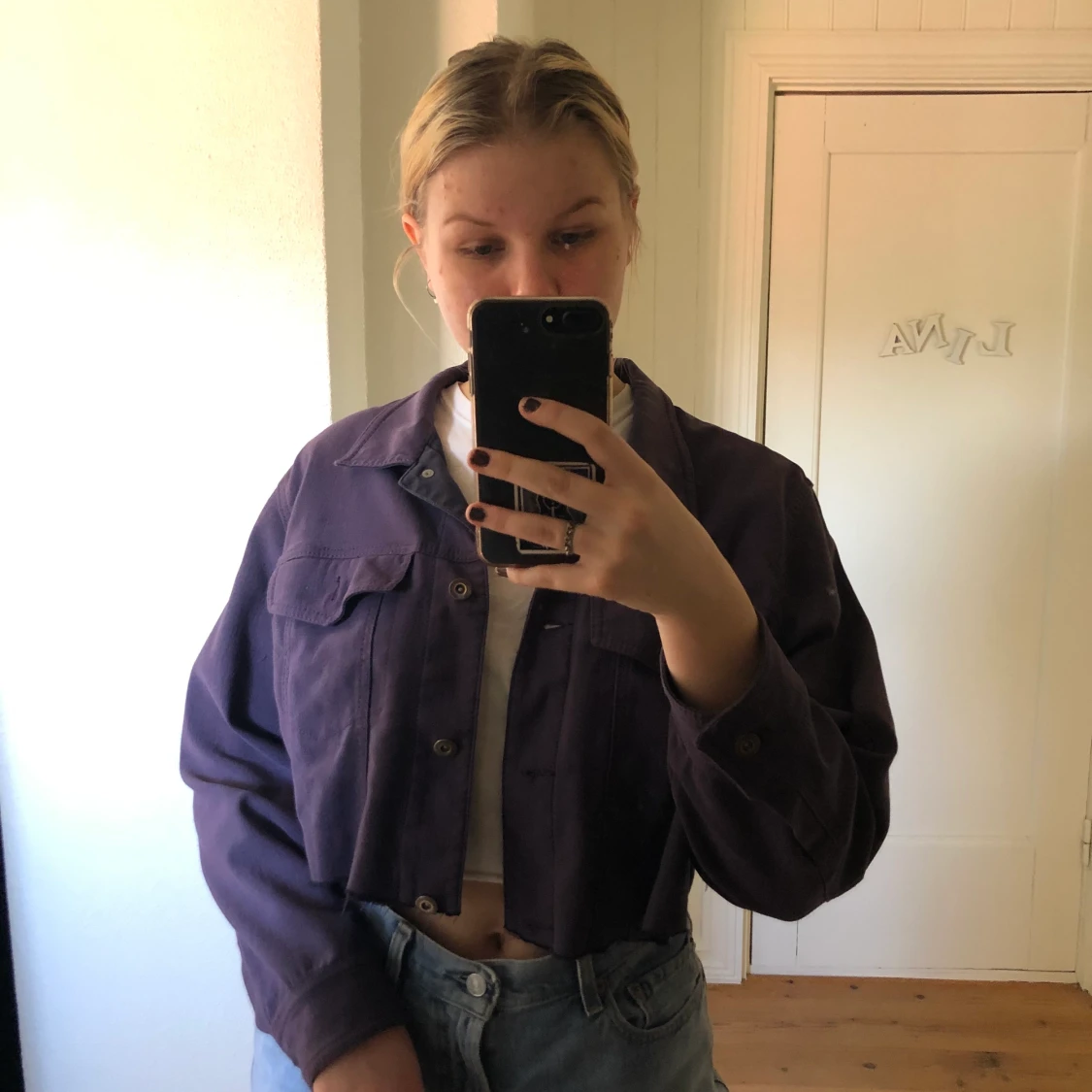 Lila jeansjacka  - 90