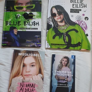 Billie eilish,Therese lindgren,misslisib - BÅDA BILLIE EILISH BÖCKERNA ÄR SOLDA💥💥Några böcker som är jätteintressanta och bra!👍🏻Dom har inga vika kanter och det är inget som helst fel på dom!   Kontakta mig för t.ex. fler bilder. Alla för 50 kr förutom Therese lindgrens bok, den kostar 40 kr.😊