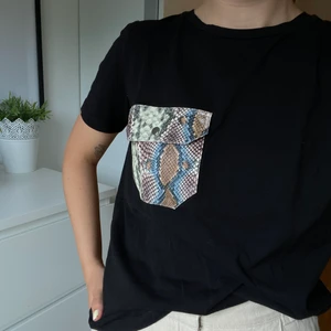 T-shirt från zara - Säljer för att den inte kommer till anvdäning längre. Basic svart T-shirt med en cool ormficka som spicear upp den! Kan stryka och tvätta innan jag skickar, frakt tillkommer. Vill man ha mer bilder är det bara att fråga😇