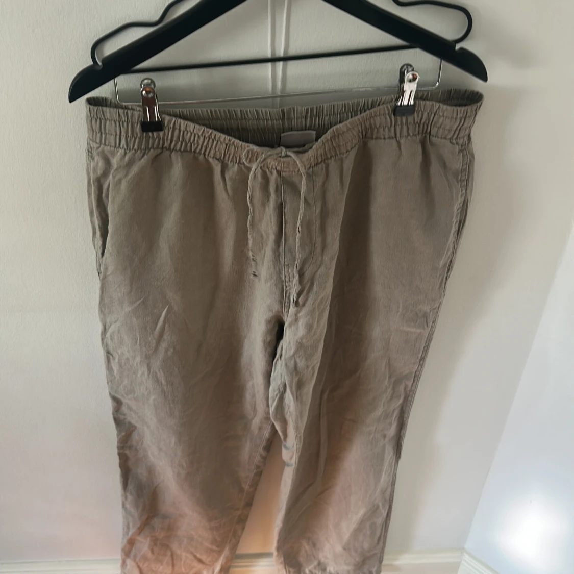 Beige linnebyxor med snörning, L - 1