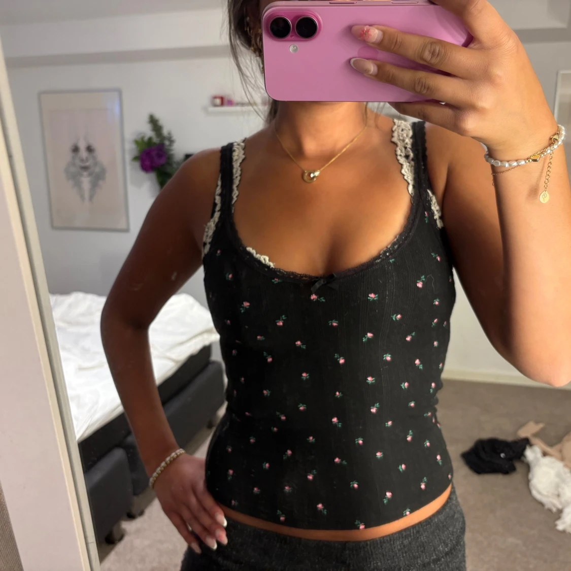 Svart blommig linnetopp från H&M Divided