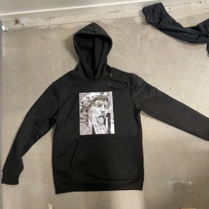 Svart hoodie med konstmotiv från SHEIN - Svart hoodie från SHEIN med tryck av en klassisk staty i gråskala på bröstet. Hoodien har lång ärm, huva och är tillverkad i 100% polyester. Perfekt för dig som gillar streetstyle och unika prints.