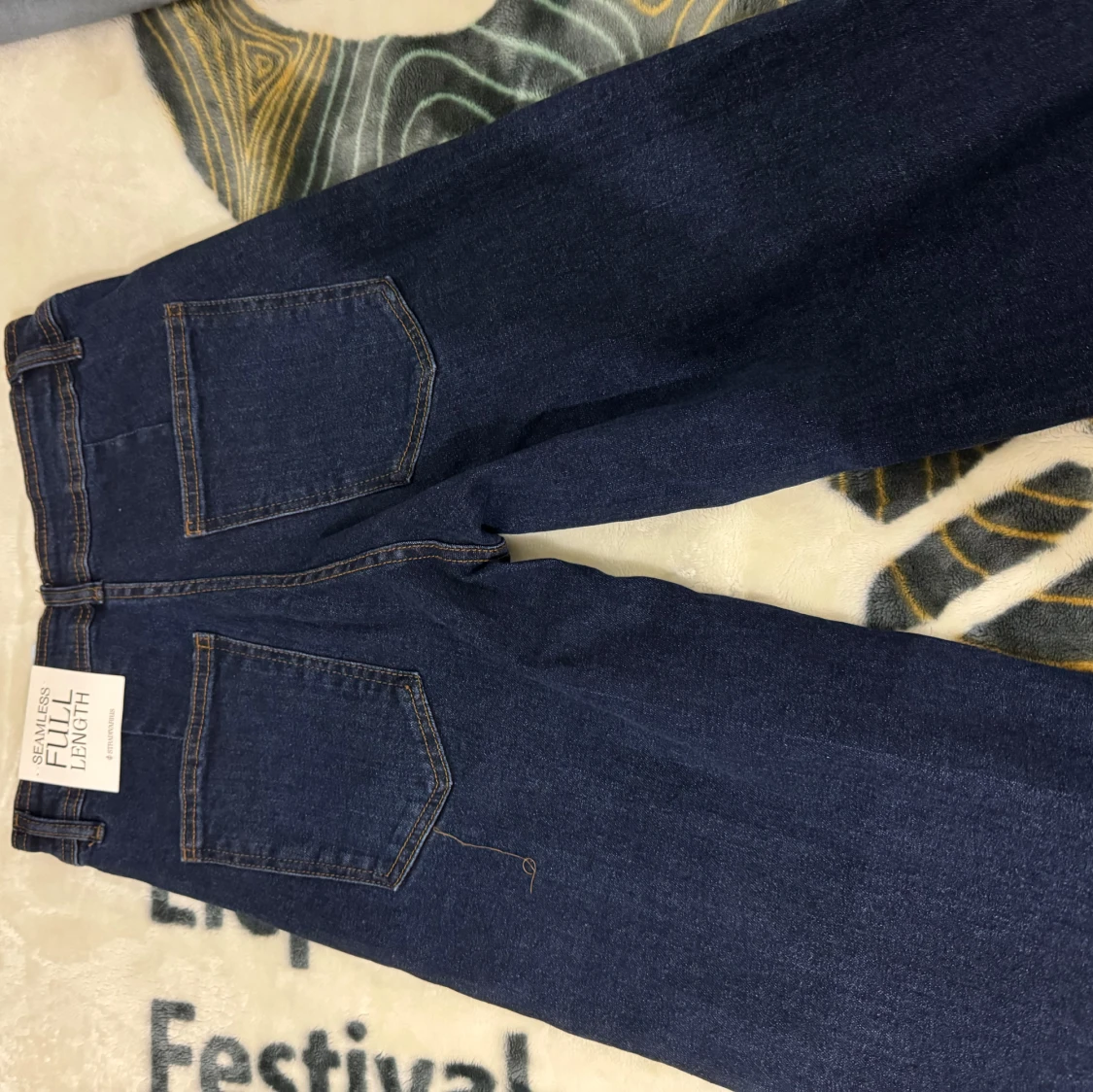 Mörkblå wide leg jeans med hög midja - 3