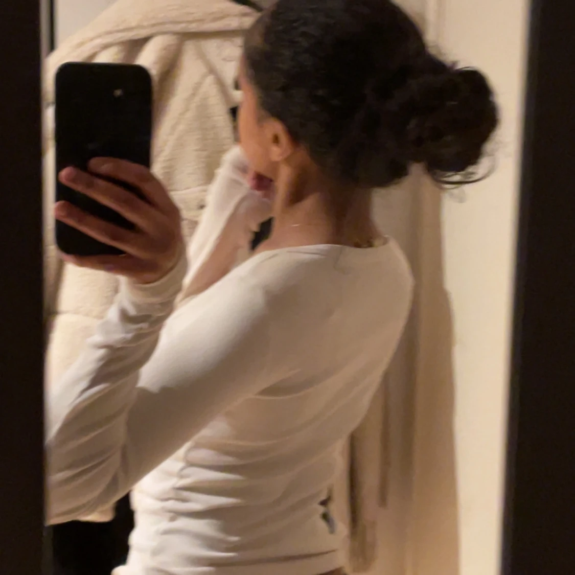 Vit ribbad långärmad topp - 2