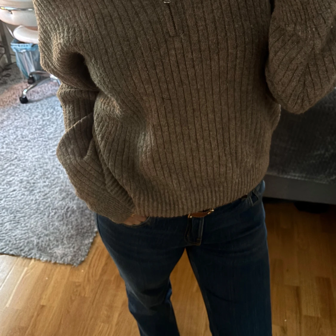 Brun zip tjock tröja