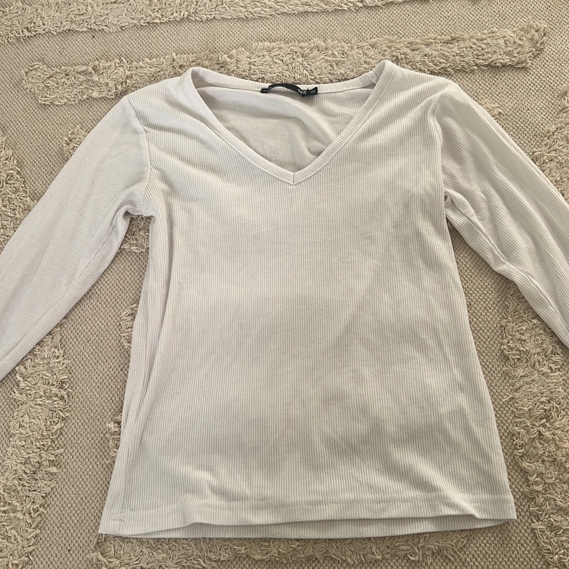 Vit ribbad långärmad tröja från lager157