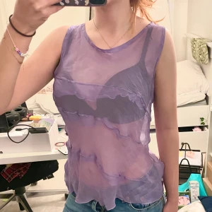 Ljuslila genomskinlig topp - Superfin ljuslila transparent topp med fina små volangdetaljer, går att styla med layers eller bara ha själv. Saknar tagg så vet inte exakt storlek eller märke, passformen känns som S/M💜 Kolla gärna in mina andra annonser, försöker bli av med allt så snart som möjligt 💝pris alltid förhandlingsbart, brukar gå med på de flesta prisförslag!😚 säljer mycket äkta vintage!