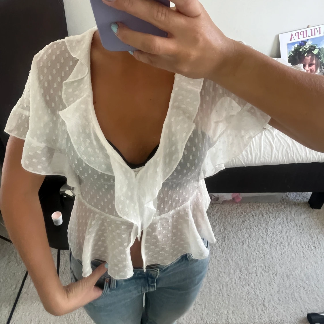 Vit genomskinlig topp med volanger från Zara - 2