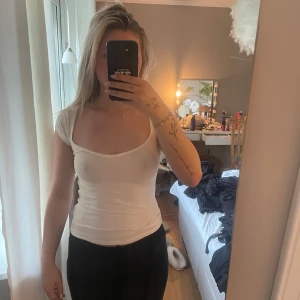 Vit topp med spetskant från Nelly - Säljer en vit, figurnära topp från Nelly i storlek S. Toppen har korta ärmar, rundad halsringning och en söt spetskant längs urringningen. Perfekt att styla med jeans eller kjol för en clean look.