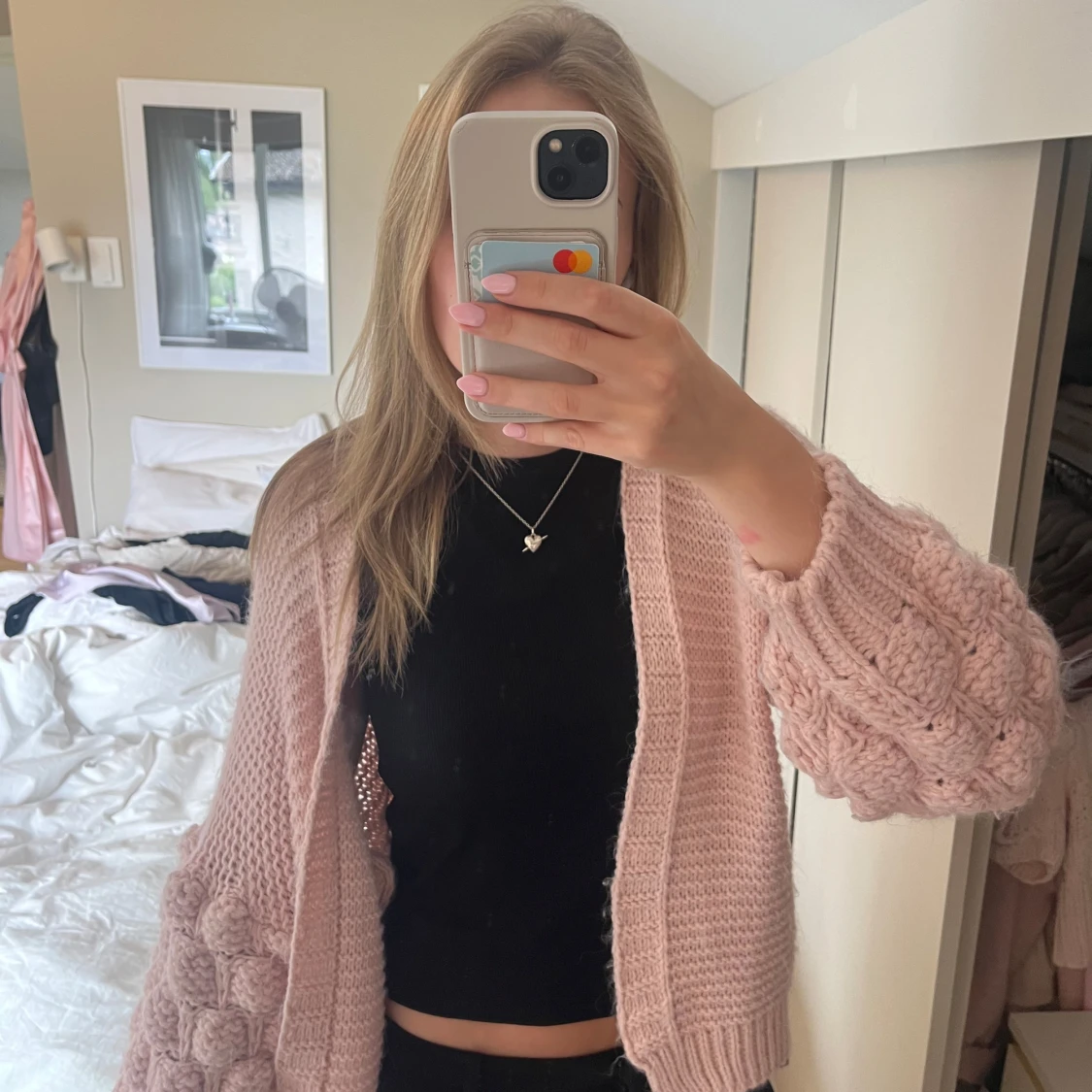 Ljusrosa stickad kofta - 1