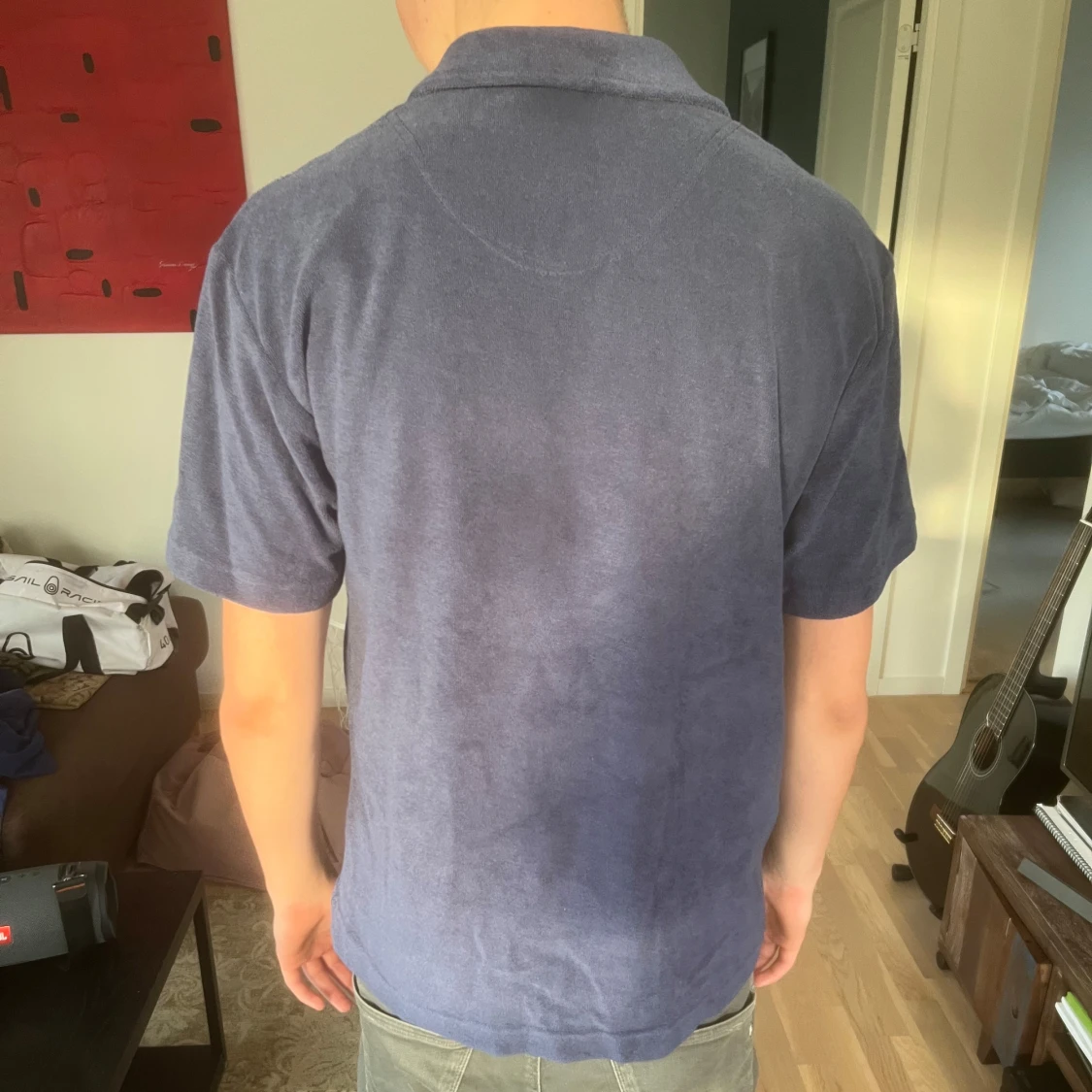 Blå frotté pikétröja - 1