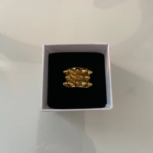 Guldig Edblad  ring med nitar - Cool ring från Edblad i guldfärg med nitar. Ringen har en bred design och är ett statement-smycke som verkligen sticker ut. Perfekt för dig som gillar unika accessoarer. 