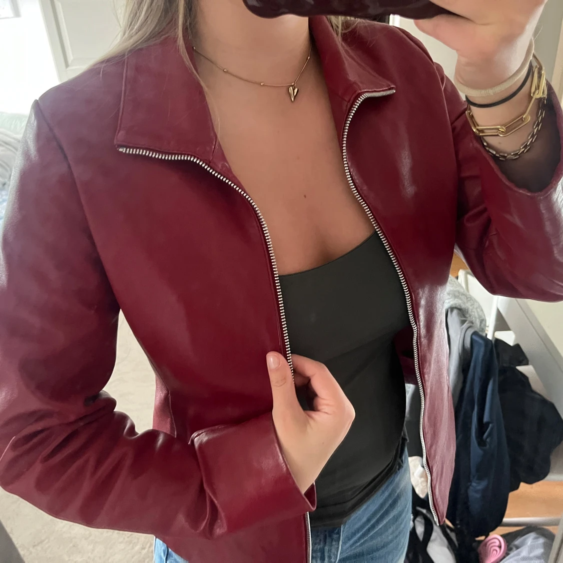 Vinröd skinnjacka  - 1