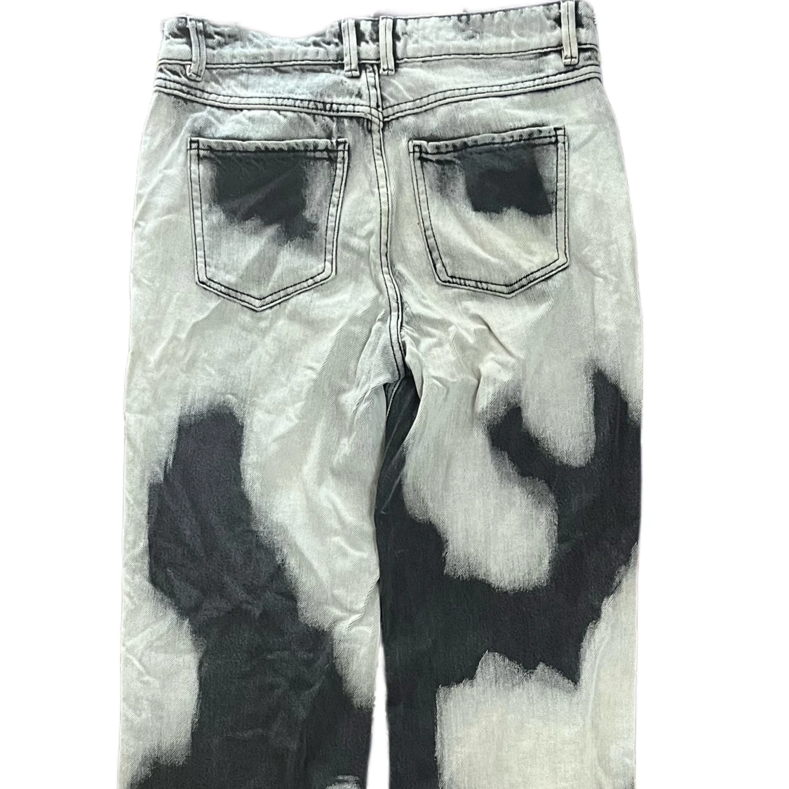 Gråsvarta wide jeans med bleach-effekt - 1